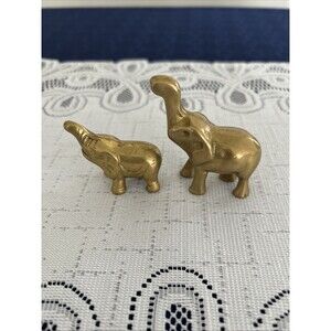 Two Miniature Brass Elephants H 2 in And 1 in.  Excellent Condition.